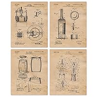 Vintage Wine Patent Prints, 4 (8x10) Unframed Photos, Wall Art Decor Gifts under 20 for Home Office Studio Vine Garage Shop School College Student Teacher Coach Pub Diner Bar Grape Vineyard Sommerlier