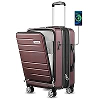 LUGGEX Carry On Luggage with Front Pocket, Expandable Polycarbonate Hard Shell Suitcase with USB Port (Red, 20 Inch, 36.1L)