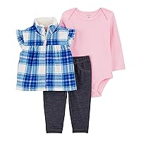 Carter's Baby Girls' 3 Piece Vest Little Jacket Set (pink/blue plaid, 3 Months)