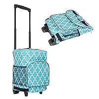 Ultra Compact Cooler Smart Cart, Moroccan Tile Insulated Collapsible Rolling Tailgate BBQ Beach Summer