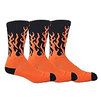 3-Pack Black and Orange Fiery Flames Performance Athletic Crew Socks