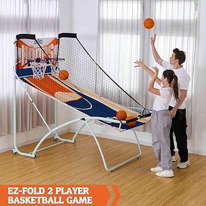 ESPN EZ Fold Indoor Basketball Game for 2 Players with LED Scoring and Arcade Sounds (6-Piece Set), Black (1658128)