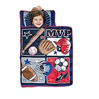 Funhouse MVP Sports Nap Mat Set - Includes Pillow and Fleece Blanket – Great for Boys Napping during Daycare or Preschool - Fits Toddlers, Blue