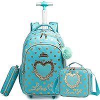 Rolling Backpack for Girls with Wheels Kids Travel Luggage Backpacks for Elementary Students Trip Suitcase with Lunch Bag