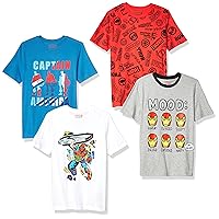 Amazon Essentials Disney | Marvel | Star Wars Boys' Short-Sleeve T-Shirts (Previously Spotted Zebra), Pack of 4, Marvel Heroes Print, Large