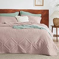 Bedsure Boho Quilt Queen Size Dusty Rose, Modern Geometric Stitched Pattern, Ultra Soft and Lightweight Bedding Set, 3 Pieces