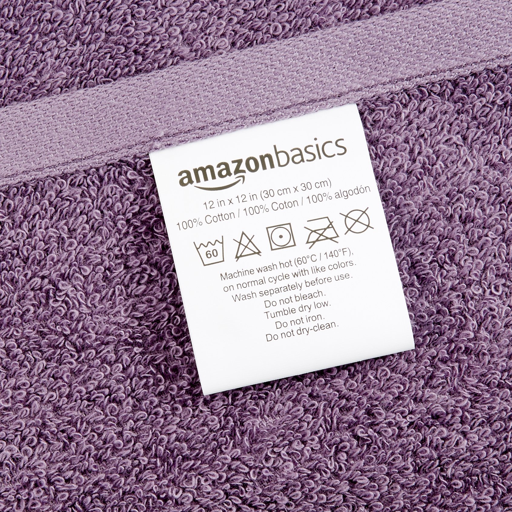 Amazon Basics Fast Drying, Extra Absorbent, Terry Cotton Washcloths - Pack of 24, Petal Pink/Lavender/White, 12 x 12-Inch