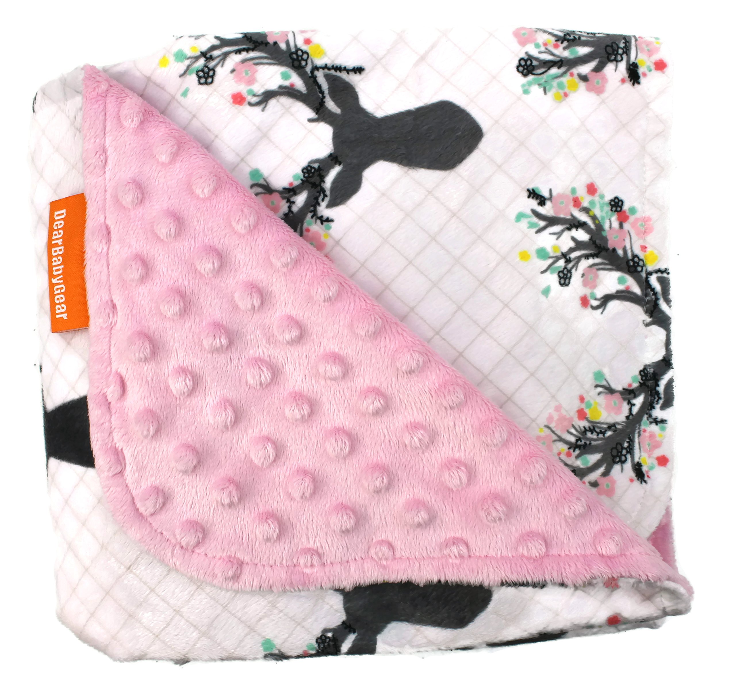 Dear Baby Gear Antlers and Flowers Bundle: Baby Car Seat Canopy and Baby Blanket - Pink Minky and Floral Design for Baby Girls - Snap Opening, Lightweight Carseat Cover, Warm Crib Quilt, and Infant Bl