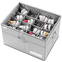 Shoe Organizer for Closet, Fits 16 Pairs, Large Shoe Box Storage Containers, Clear Foldable Shoe Storage Bins w/ Bottom Support, Space Saving Shoes Holder w/ Reinforced Handles, Gray