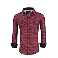 Mens Cowboy Cut Embroidered Western Long Sleeve Snap Button Down Shirt