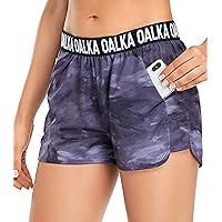 Oalka Women's Running Shorts Workout Athletic Fitness Side Pockets Gym Shorts
