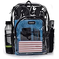 Masirs Heavy Duty Clear Backpack, Stadium Approved Transparent Design, Quick Access at Security Checkpoints, Adjustable Shoulder Straps, Dual Zippered Compartments & Mesh Side Pockets, (16