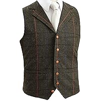 Brown Wool Herringbone Groom Vests Formal Groom's Wear Suit Vest Men's Wedding Tuxedo Waistcoat Plus Size