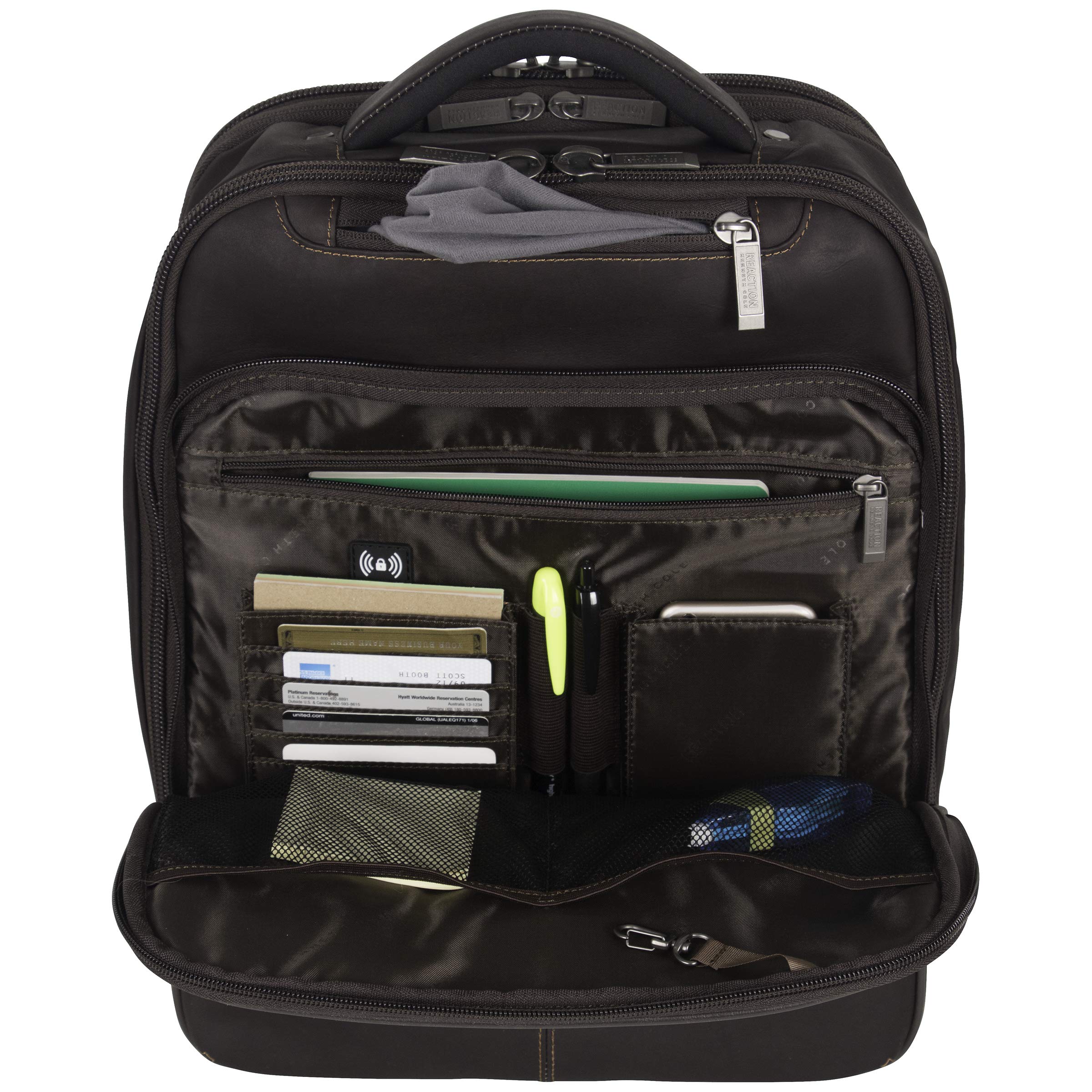 Kenneth Cole Reaction Manhattan Slim Backpack Colombian Leather Computer Travel Bookbag Bag, Brown, 16