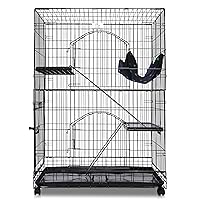 Homey PET INC Folding Wire Cat Ferret Collapsible Foldable Lockable Habitat Crate with Casters,Tray and Hammock, 36