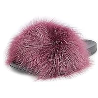 Faux Fur Slides for Women, Fuzzy Slippers Fluffy Sandals Furry House Shoes Indoor Outdoor