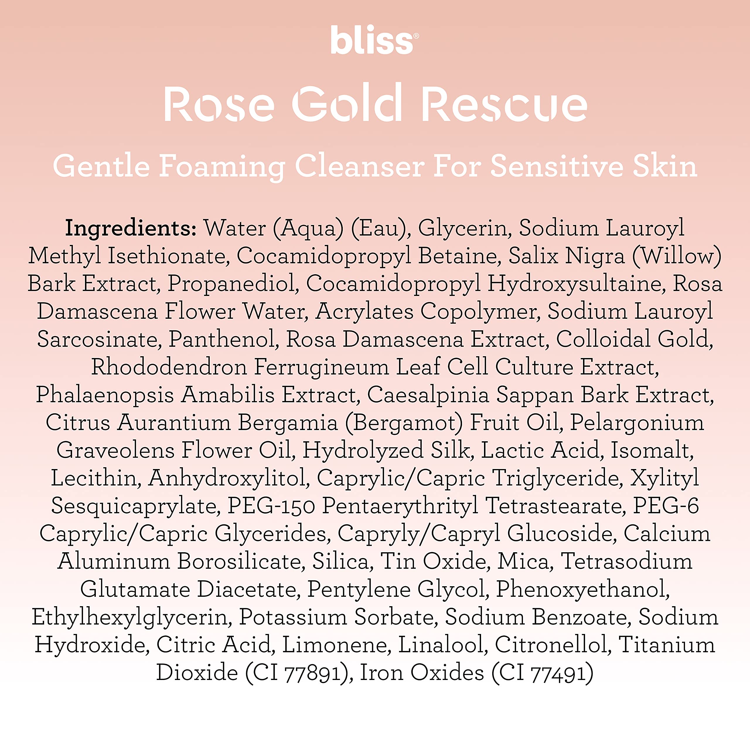 Bliss Rose Gold Rescue Foaming Face Wash - 6.4 Fl Oz - Cleanser for Sensitive Skin - Rose Water - Gently Removes Makeup - Non-Drying - Clean - Vegan & Cruelty-Free
