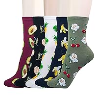 Women’s 5 Pairs Cotton Fun Panda Duck Fruits Food Birthday Designed Novelty Crew Socks Gifts Size 6-9