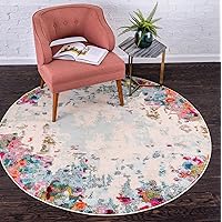 Unique Loom Chromatic Collection Modern Colorful & Vibrant Abstract Area Rug for Any Home Décor, 8' Round, Multi/Blue