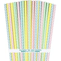 Outside the Box Papers Pastel Chevron Paper Straws - Easter Straws - 100 Pack Pink, Light Blue, Yellow, Green