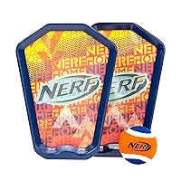 Nerf Toss and Catch Game with Paddles + Ball - Tennis Ball Catch Game with (2) Self- Stick Paddles - Perfect Kids Beach Toy + Backyard Game Set - Includes 2 Sticky Mitts + Tennis Ball