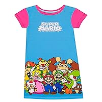 Super Mario Girls' Gaming Nightdress Luigi Yoshi and Princess Peach 8 Pink and Blue