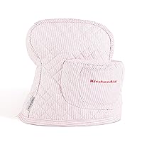 KITCHENAID Fitted Tilt-Head Ticking Stripe Stand Mixer Cover with Storage Pocket, Quilted 100% Cotton, Hibiscus Pink, 14.4