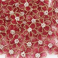 60pcs Craft Organza Flowers with Beads Organza Ribbon Dasiy Flower Appliques for Sewing DIY, Arts Projects, Hair Bows (Wine Red)