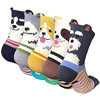 YSense 5 Pairs Cute Animal Socks for Women, Funny Dog Socks and Cool Cotton Art Painting Cat Socks Women