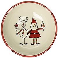 Pavilion Gift Company Holiday Hoopla Santa and Reindeer Ceramic Christmas Round Bowl, 6.5