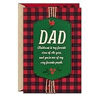 HALLMARK Christmas Card for Dad (Red and Black Buffalo Plaid, Cardinal)