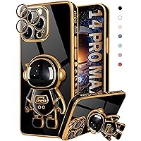 for iPhone 14 Pro Max Case Astronaut Cute Girls Women Girly Unique Black Phone Cases with Hidden Stand Kickstand 6D Design with Camera Lens Protector Cover for 14Pro Max 6.7''
