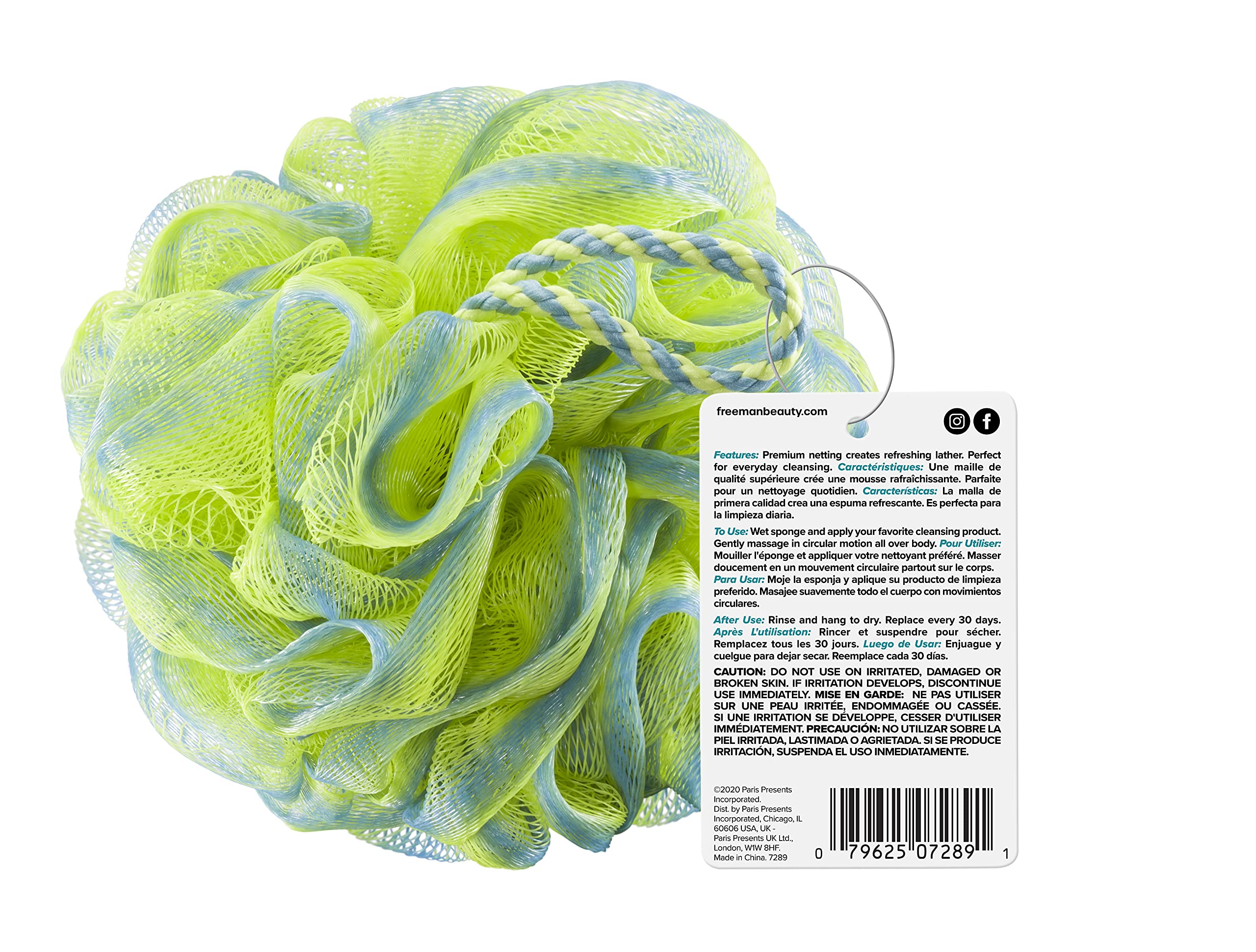 Freeman Jumbo Net Sponges, Exfoliating & Deep Cleaning, Body Sponges for Bath & Shower, Cleansing Loofah for Men & Women, Exfoliating & Lathering Large Poufs, Multicolored, 1 Count