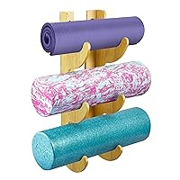Yes4All Wall Mount Wooden Foam Roller Rack/Yoga Mat Holder for Storing Home Gym Accessories and Decor
