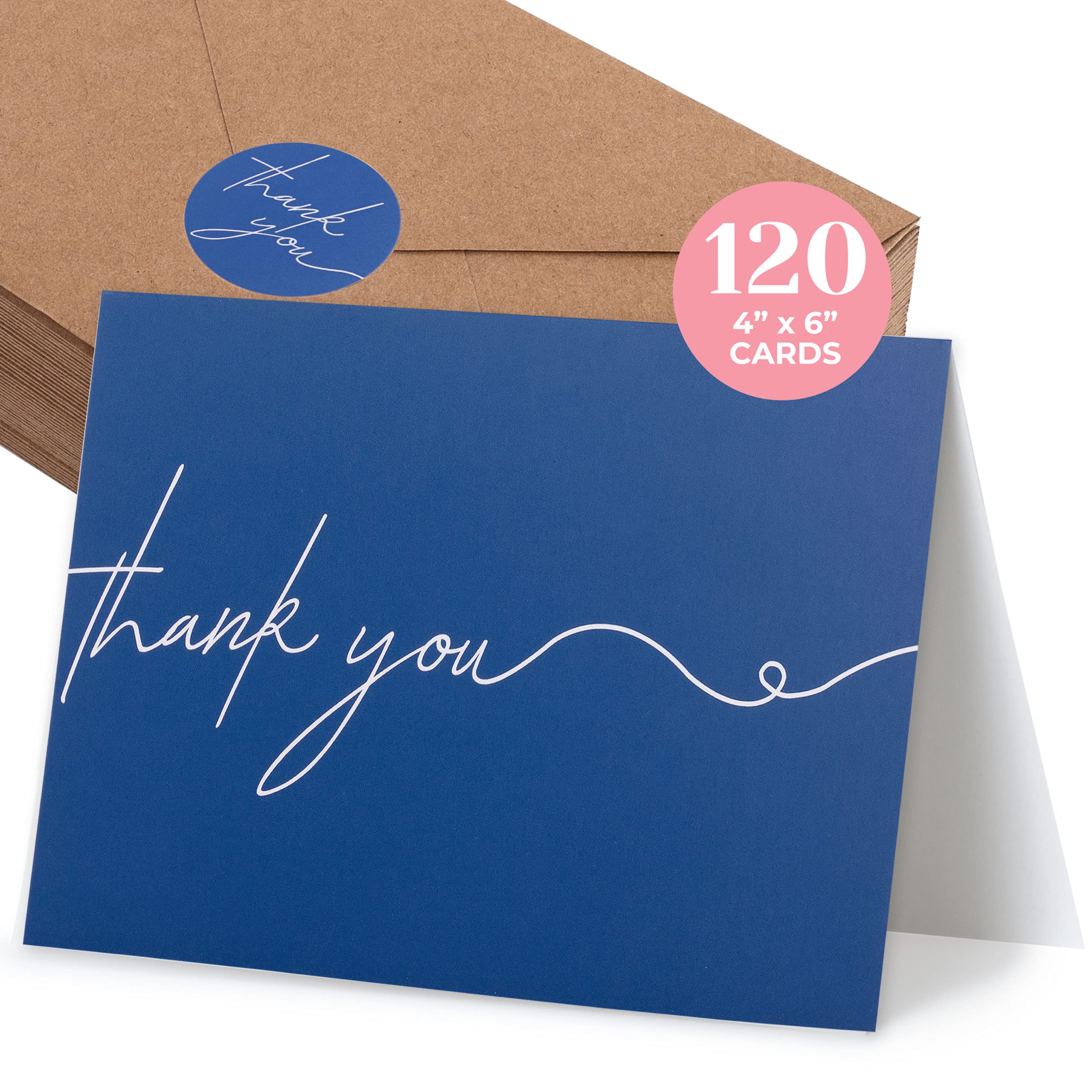 120 Thank You Notes with Envelopes Set for a Personal Touch - Blank Thank You Cards With Envelopes & Stickers - Navy Blue Personalized Bulk Thank You Cards Set - Classic, Professional & Simple - 4 x 6