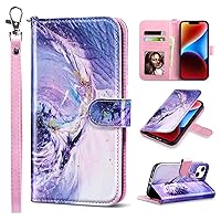 ULAK Compatible with iPhone 14 Wallet Case for Women, Premium PU Leather Flip Cover with Card Holder Kickstand, Protective Phone Case for iPhone 14 2022 6.1 Inch, Romantic Purple