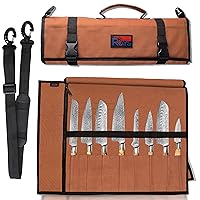 Canvas Chef Knife Roll Bag Case - 8 Knife Slots and a Zipper Pocket with an Adjustable Shoulder Strap - No knives included.