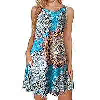 elescat Summer Dresses for Women 2024 Casual Beach Sleeveless Floral Print Tank Loose Sundress with Pocket