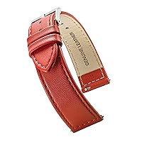 ALPINE flat Stitched Genuine Leather Watch strap with Quick Release Spring Bars - Black, Brown, burgundy, red, pink, blue, grey - 12-22 mm