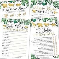 25 Safari Word Scramble For Baby Shower, 25 True Or False Game, 25 Baby Animal Matching, 25 Nursery Rhyme Game - 4 Double Sided Cards Baby Shower Ideas, Baby Shower Party Supplies