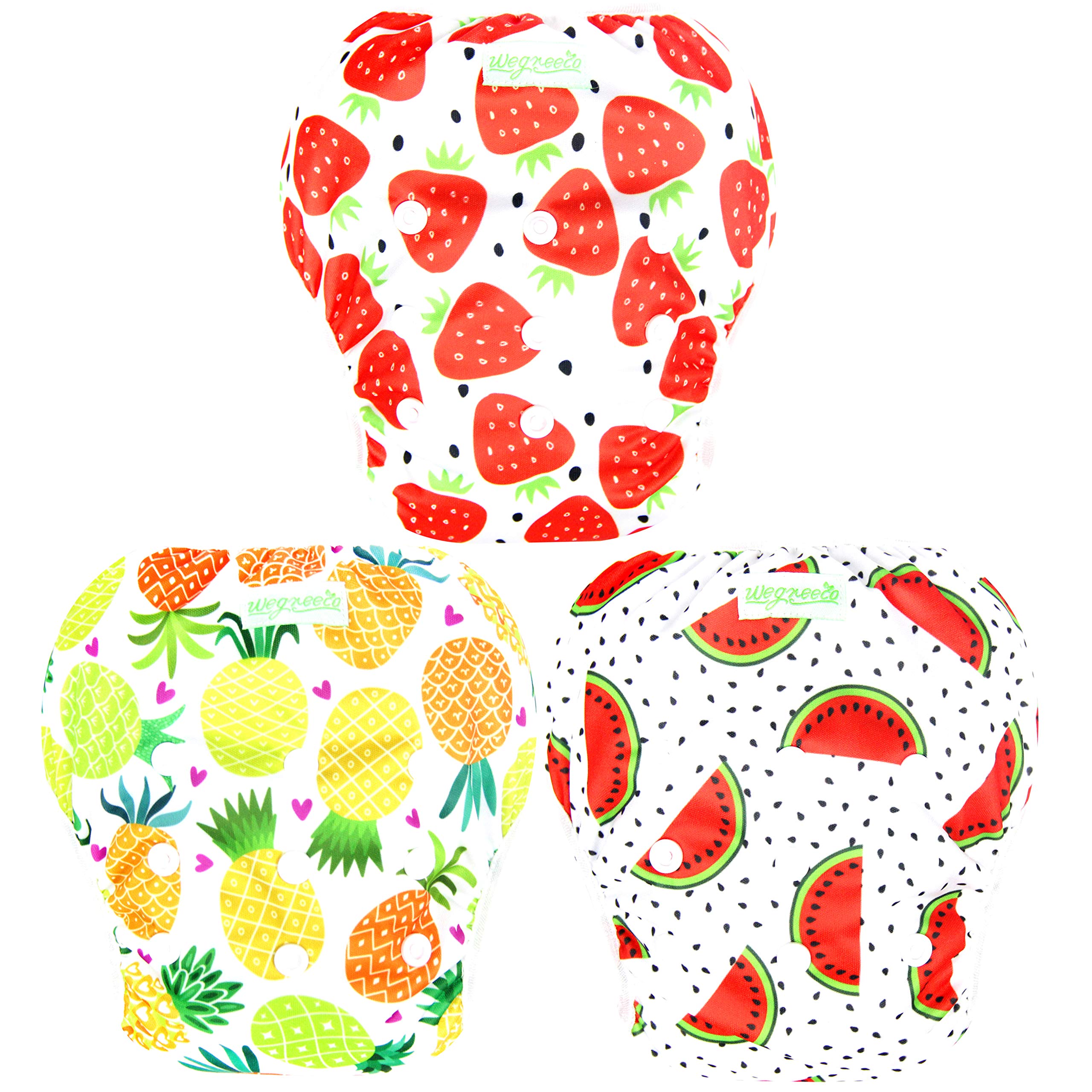 wegreeco Baby & Toddler Snap One Size Adjustable Reusable Baby Swim Diaper (Fruits, Large, 3 Pack)