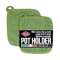 Ritz Terry Potholder & Hot Pad: Unparalleled Heat Resistant, Durable 100% Cotton – Ergonomically Designed for Optimal Grip – Easy-Care Machine Washable, Perfect for Your Kitchen – Cactus Green, 2-Pk