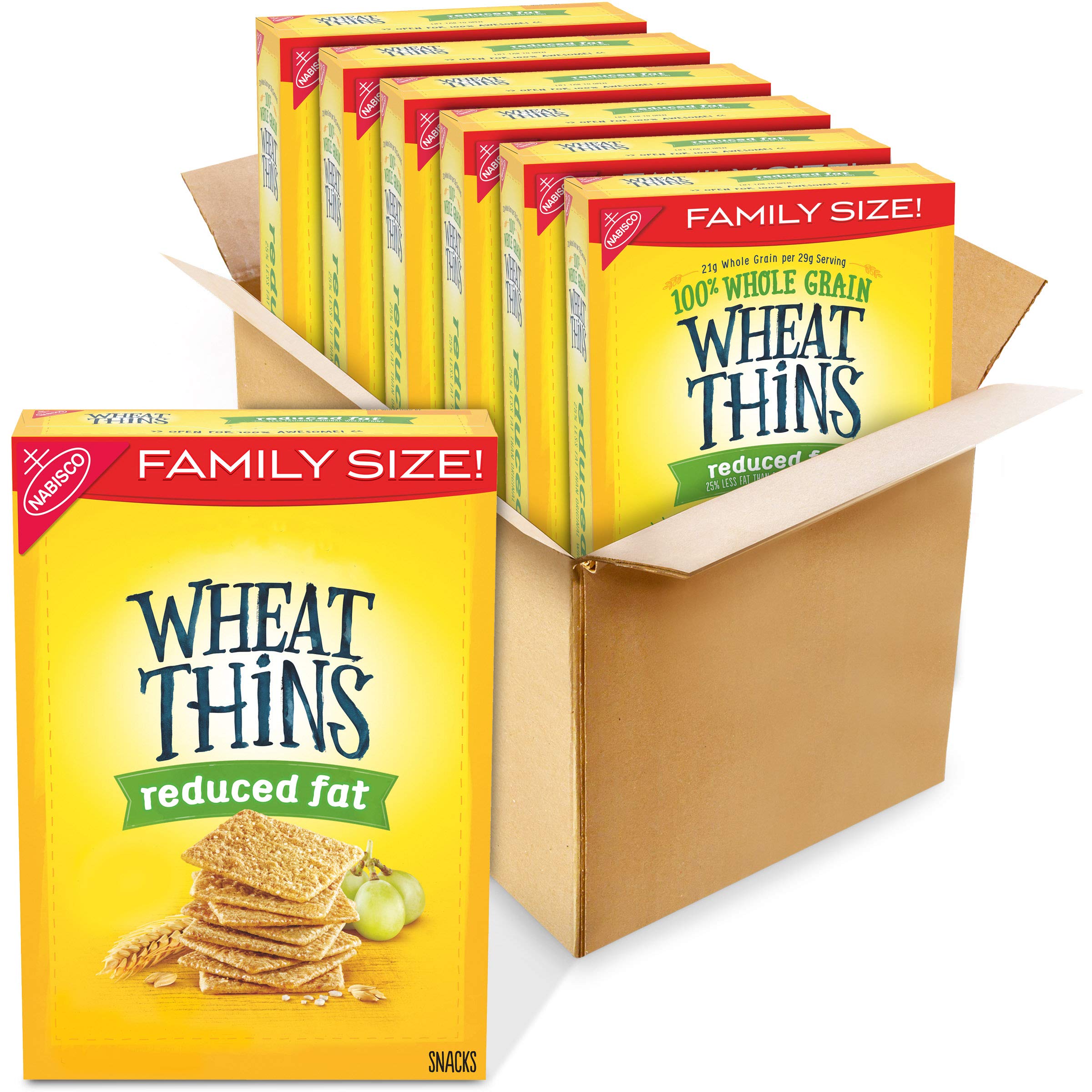 Wheat Thins Reduced Fat Whole Grain Wheat Crackers, Family Size, 6 - 14.5 Ounce Boxes (Pack of 6)