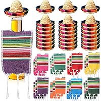 Tiny Sombrero Hats Mini Serapes for Bottles Colorful Beer Poncho Cover for Cinco De Mayo Mexican Fiesta Party Decoration(24 Sets)