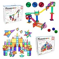 PicassoTiles 50PC Marble Run Race Track + 100PC Magnet Tiles Fun & Creative Playset Bundle: STEAM Learning & Educational Sensory Toy for Preschool & Kindergarten Kids Ages 3+, A Classroom Must Have