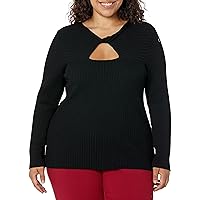 Calvin Klein Women's Plus Size Everyday Viscose Nylon Knot Key Hole Ribbed Sweater