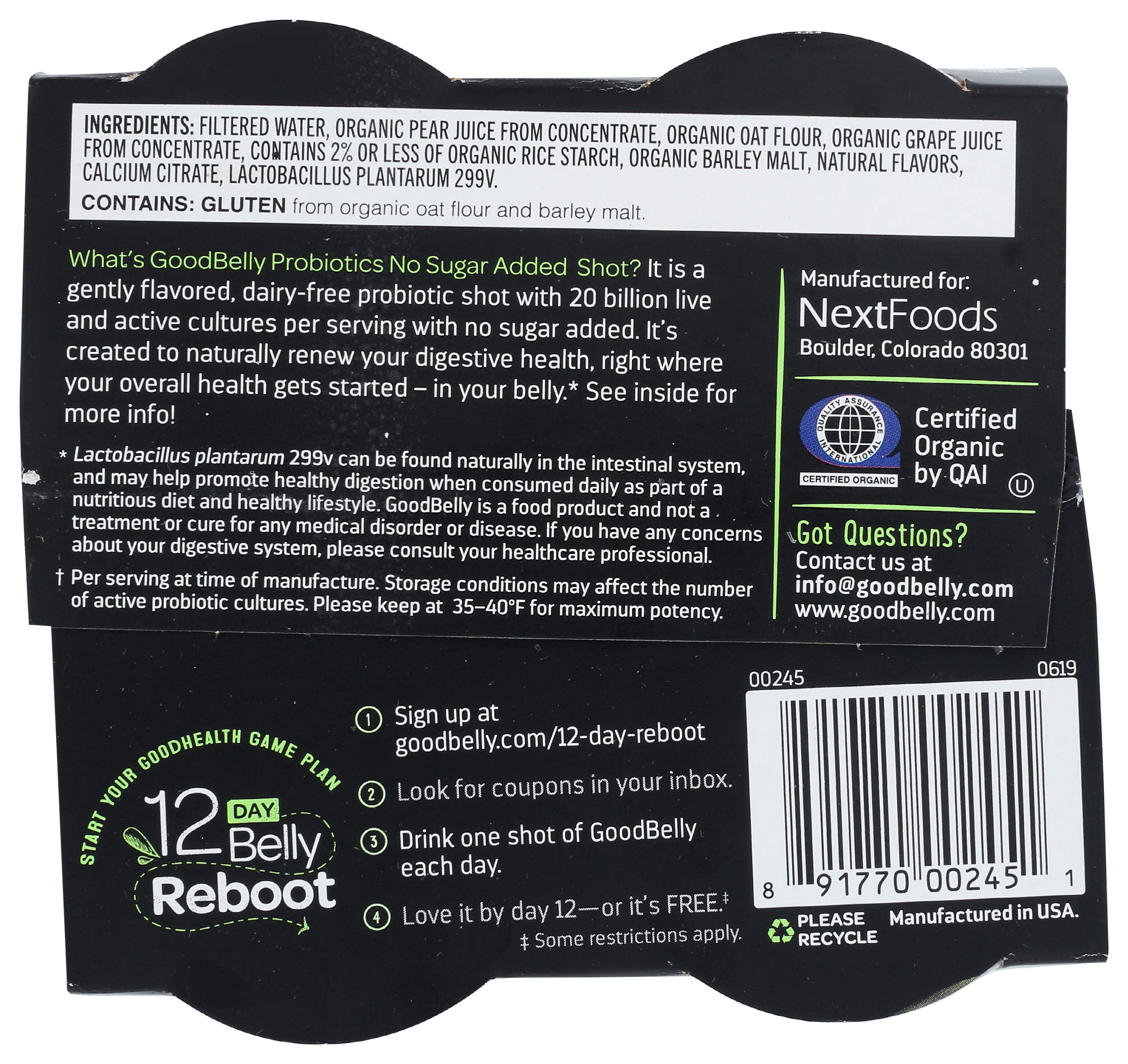 GoodBelly, Probiotic Straight Shot Organic, 2.7 Fl Oz (Pack of 4)