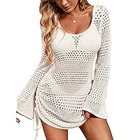 Blooming Jelly Womens Crochet Swimsuit Cover Up Knot Back Swim Cover Ups Drawstring Bathing Suits Coverup 2024