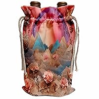 Cassie Peters Digital Art - Pink Mountains and Flowers Collage - Wine Bags (wbg-385429-1)