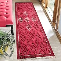 Collection Runner - 2.6x4 Area Rug Red Pattern Cotton Dhurrie Moroccan Kilim Rug Indoor Outdoor Use Carpet Flatweave Rugs for Bedroom Bedside Runner Kitchen Hallway & Stair